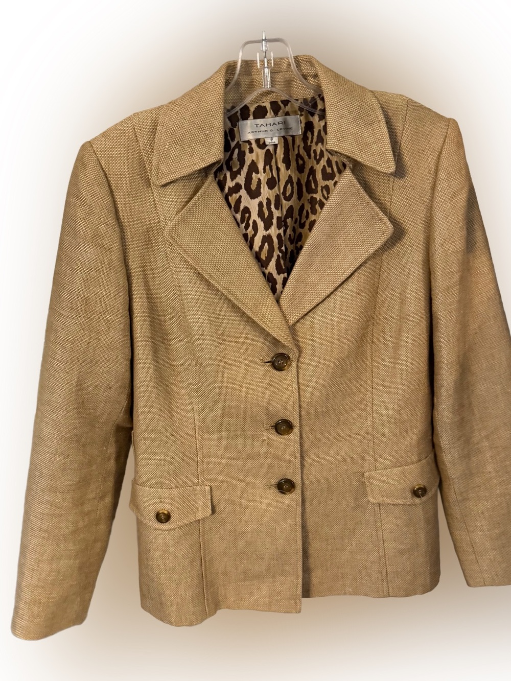 Tahari Arthur S Levine VTG Linen Blend Tweed Blazer Safari Inspired Sz 8 EUC